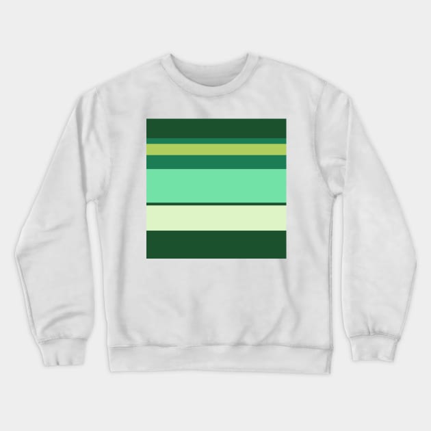 A prodigious impression of Salem, Seafoam Blue, Very Light Green, Pine and Light Olive stripes. Crewneck Sweatshirt by Sociable Stripes